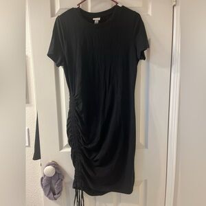 a new day women’s chic black ruched short sleeve midi dress
